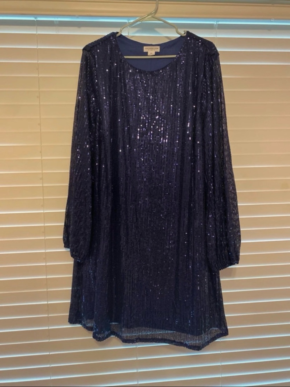 Petite Navy Sequin Long-Sleeve Shift Dress